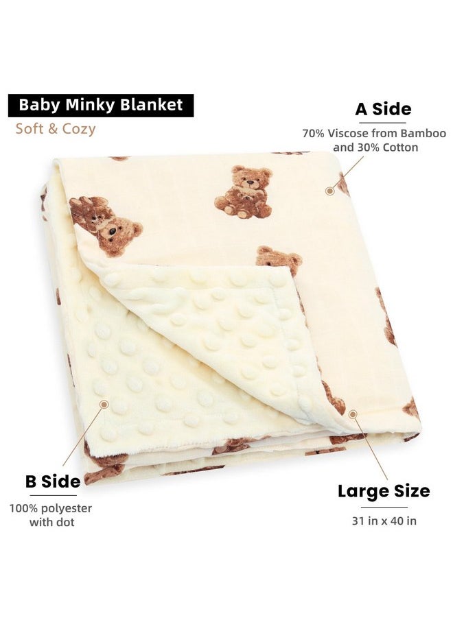LifeTree LifeTree Minky Baby Girl & Boy Blankets, Soft Double Layer Swaddle Blankets Neutral, Muslin Front and Dotted Fleece Backing Receiving Bed Throw Blanket for Newborn Unisex, 31X40 Inches, Bear Pattern  - Image 2