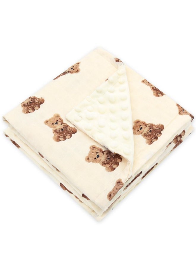 LifeTree LifeTree Minky Baby Girl & Boy Blankets, Soft Double Layer Swaddle Blankets Neutral, Muslin Front and Dotted Fleece Backing Receiving Bed Throw Blanket for Newborn Unisex, 31X40 Inches, Bear Pattern  - Image 1