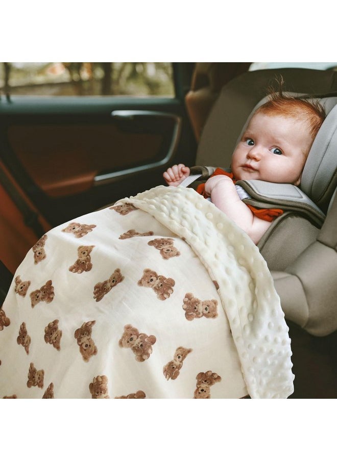LifeTree LifeTree Minky Baby Girl & Boy Blankets, Soft Double Layer Swaddle Blankets Neutral, Muslin Front and Dotted Fleece Backing Receiving Bed Throw Blanket for Newborn Unisex, 31X40 Inches, Bear Pattern  - Image 5