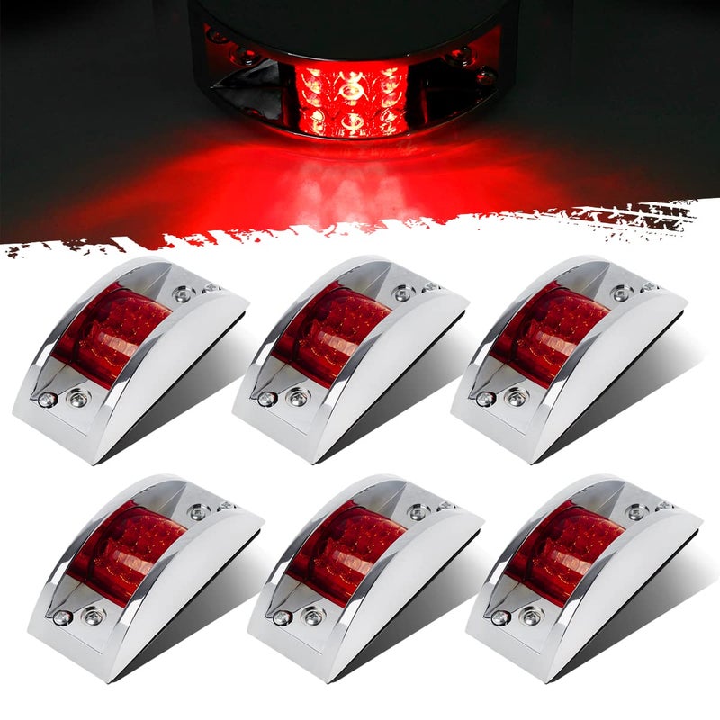 Partsam 6X Red Rectangular 4-4/5" Armored-Style Side Marker Light Chrome 12LED, Rectangle Led Trailer Lights, Surface Mount Led Lights