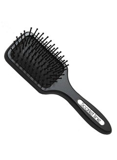 Scarlet Line Professional Matte Finish Back Side Crystal Mirror Small Paddle Hair Styling Salon Brush With Wooden Handle For Men N Women_Black  - Image 1