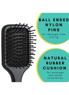 Scarlet Line Professional Matte Finish Back Side Crystal Mirror Small Paddle Hair Styling Salon Brush With Wooden Handle For Men N Women_Black  - Image 4