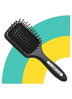 Scarlet Line Professional Matte Finish Back Side Crystal Mirror Small Paddle Hair Styling Salon Brush With Wooden Handle For Men N Women_Black  - Image 2