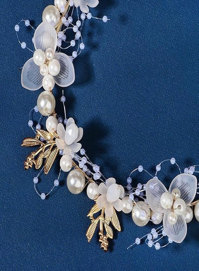 DREWTA Tiara for Women, Hair Band, Pearl Flower Crown Headpiece - Wedding Hair Accessories for Girls, Bridal Hairband for Baby, Party, Birthday, Dress Up - Image 5