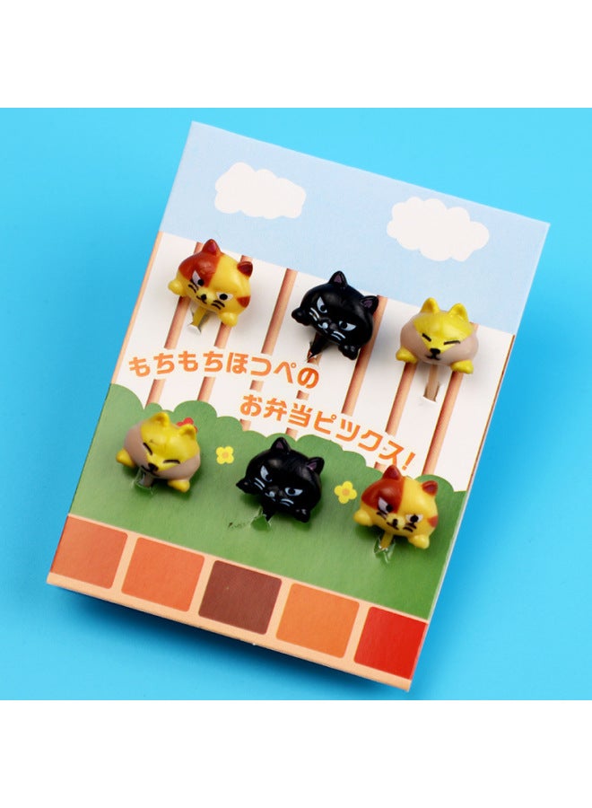 Japanese Cartoon Fruit Fork Cute Animal Fruit Fork Children Baby Special Fruit Sign Wholesale-Color:6pc Fruit Fork/three-color Cat Cardboard Pack  - Image 1