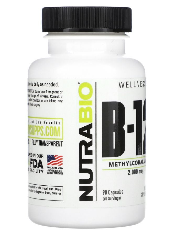 NutraBio Vitamin B-12 2000 mcg 90 Capsules - Image 2