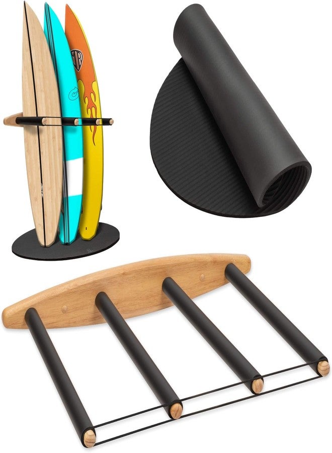 Hang 11 Vertical Surfboard Rack - Surf Racks for Wall, Sustainable Hardwood Surf Board Holder with Rubber Mat, Surfboard Wall Mount, Paddle Board & SUP Garage Storage (4 arms / 3-4 boards) - Image 1