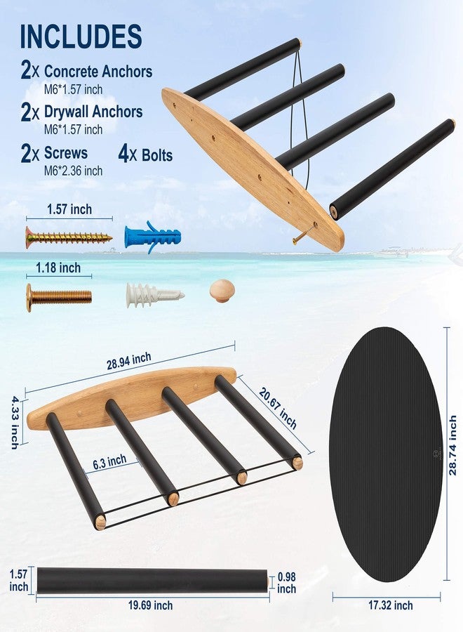 Hang 11 Vertical Surfboard Rack - Surf Racks for Wall, Sustainable Hardwood Surf Board Holder with Rubber Mat, Surfboard Wall Mount, Paddle Board & SUP Garage Storage (4 arms / 3-4 boards) - Image 5