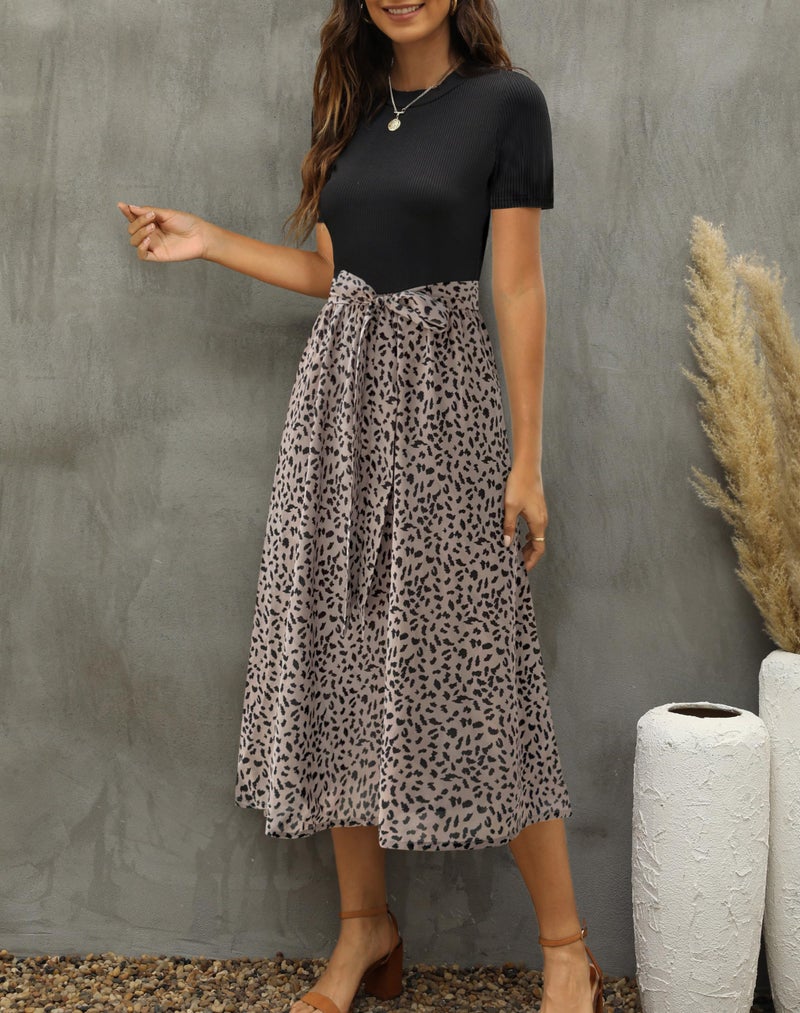 Zattcas Women 2026 Summer Dress Short Sleeve Ribbed Teacher Church Modest Business Casual Work Outfits Midi Dress with Pockets Blackbrown M - Image 4