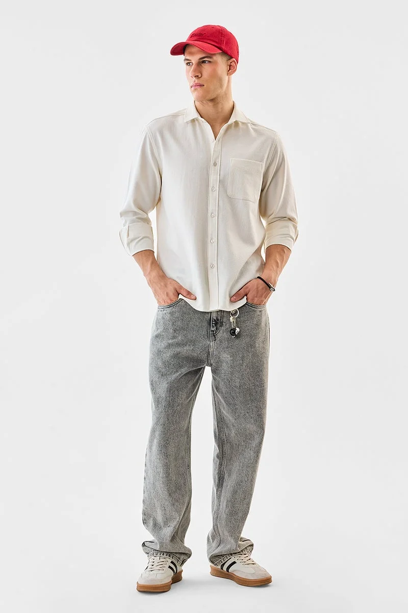 سنيتش Off White Textured Long Sleeve Regular Fit Shirt