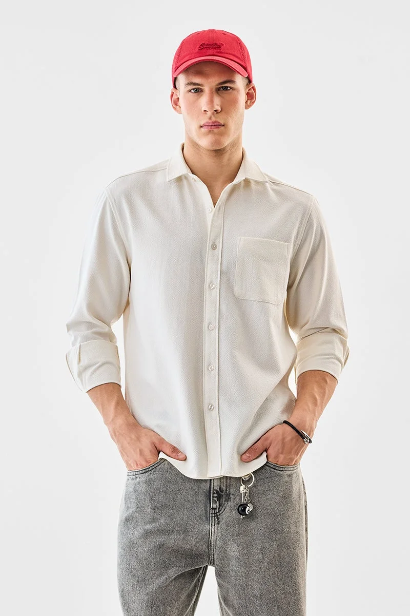 سنيتش Off White Textured Long Sleeve Regular Fit Shirt