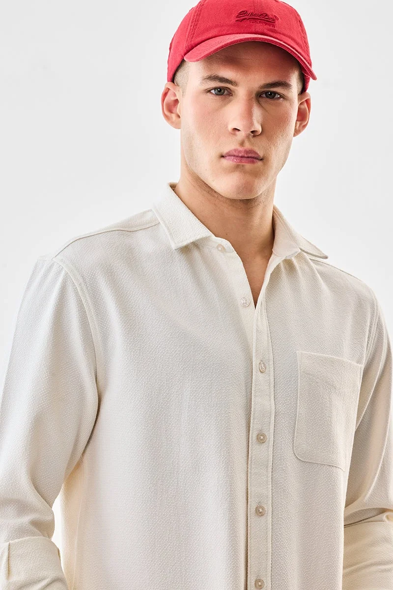 SNITCH Off White Textured Long Sleeve Regular Fit Shirt
