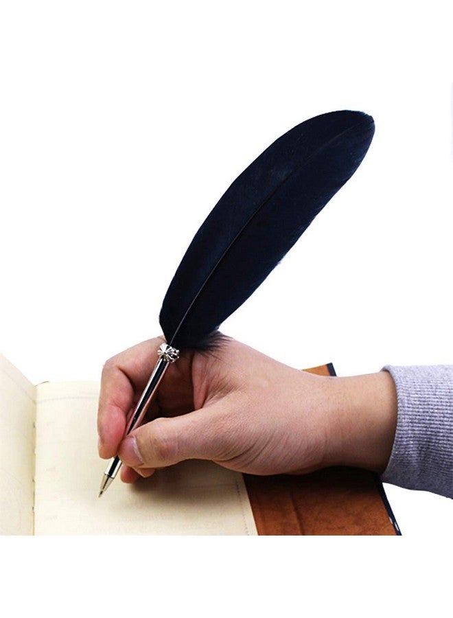FEATTY Black Ink Feather Quill Ballpoint Pen 1 Pack 5 Refills - Image 2