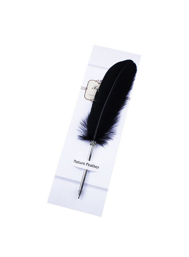 FEATTY Black Ink Feather Quill Ballpoint Pen 1 Pack 5 Refills - Image 3