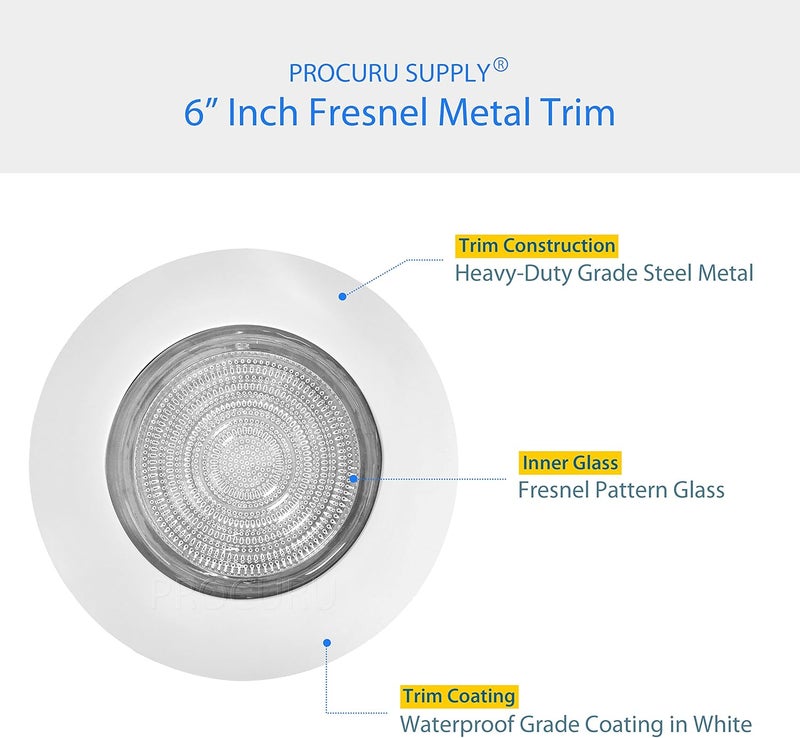 PROCURU 6" White Metal Shower Trim with Fresnel Glass Lens - for Wet Locations - for 6" Recessed Can Lights - UL Listed (White-Fresnel (4-Pack)) - Image 4