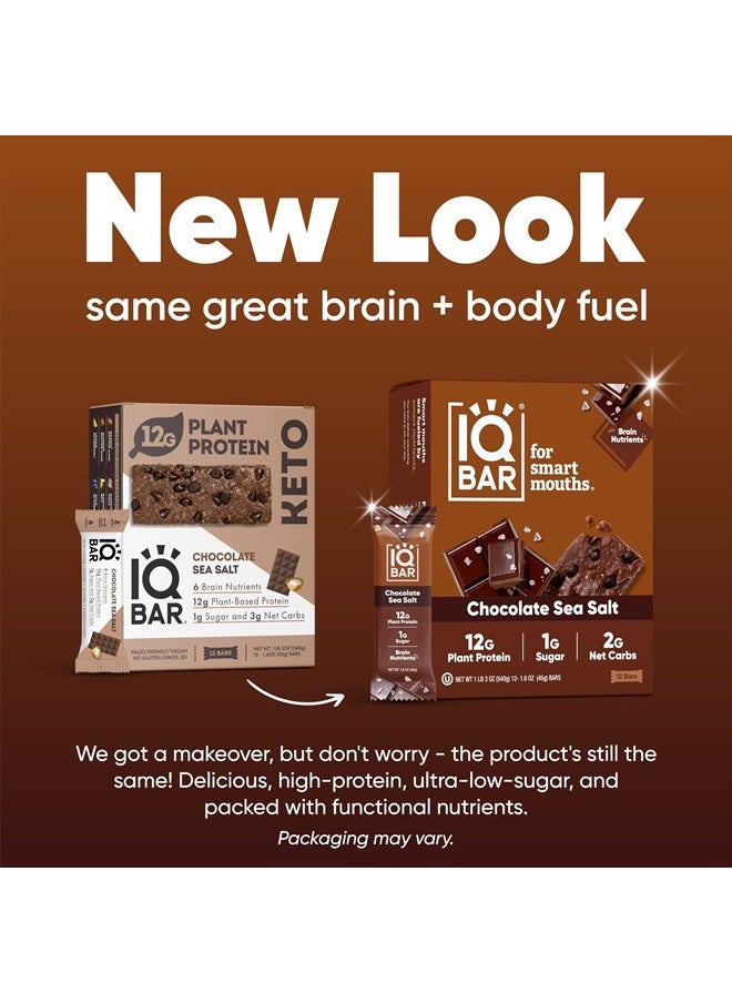 IQBAR - Brain and Body Plant Protein Bars - Chocolate Sea Salt - 12 Count, Low Carb, High Fiber, Gluten Free, Vegan Snacks - Low Sugar Keto Energy Bar - Image 1