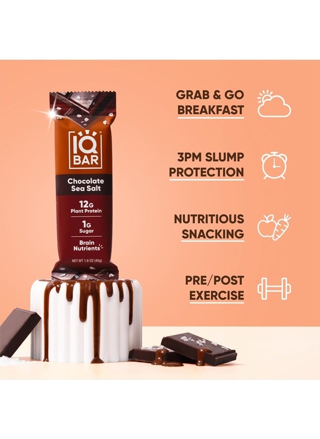 IQBAR - Brain and Body Plant Protein Bars - Chocolate Sea Salt - 12 Count, Low Carb, High Fiber, Gluten Free, Vegan Snacks - Low Sugar Keto Energy Bar - Image 1