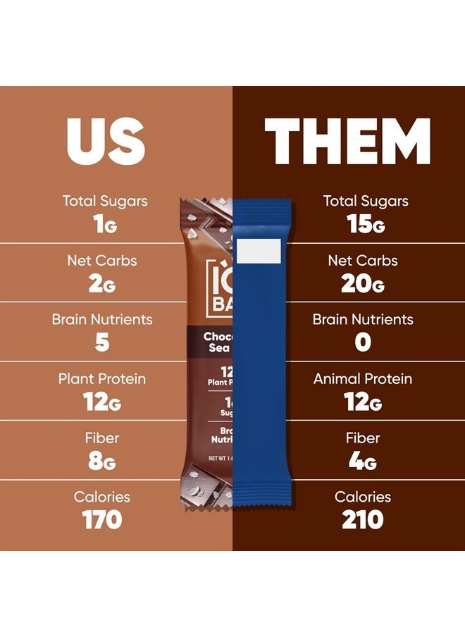 IQBAR - Brain and Body Plant Protein Bars - Chocolate Sea Salt - 12 Count, Low Carb, High Fiber, Gluten Free, Vegan Snacks - Low Sugar Keto Energy Bar - Image 1