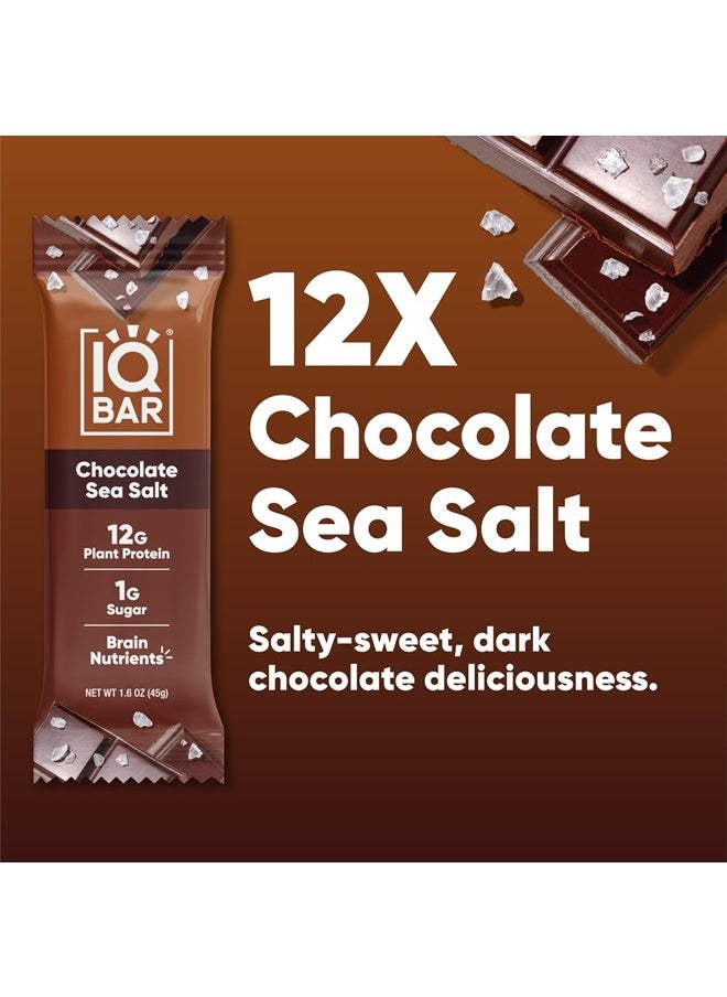 IQBAR - Brain and Body Plant Protein Bars - Chocolate Sea Salt - 12 Count, Low Carb, High Fiber, Gluten Free, Vegan Snacks - Low Sugar Keto Energy Bar - Image 1
