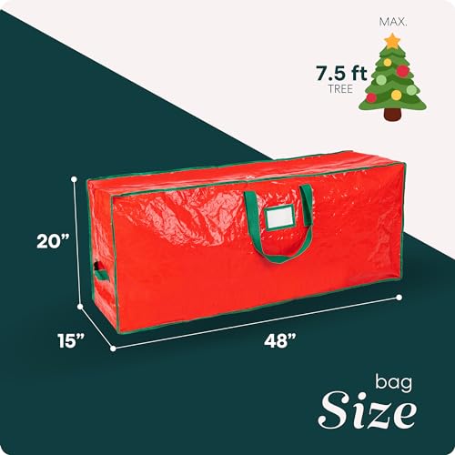 Handy Laundry Christmas Tree Storage Bag - Stores 7.5 Foot Artificial Xmas Holiday Tree, Durable Waterproof Material, Zippered Bag, Carry Handles. Protects Against Dust, Insects and Moisture (Red) - Image 3