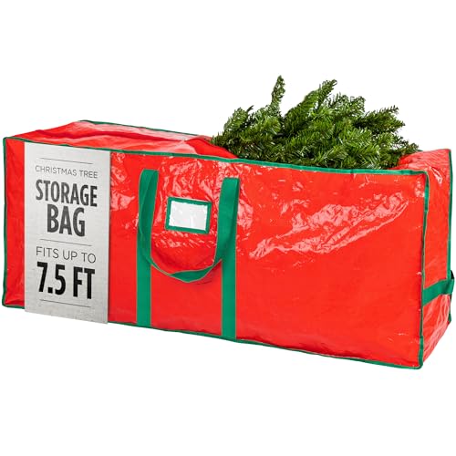 Handy Laundry Christmas Tree Storage Bag - Stores 7.5 Foot Artificial Xmas Holiday Tree, Durable Waterproof Material, Zippered Bag, Carry Handles. Protects Against Dust, Insects and Moisture (Red) - Image 1