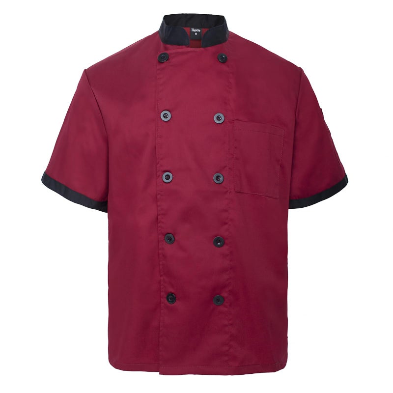 TopTie Unisex Short Sleeve Chef Coat Jacket, Red - Image 1