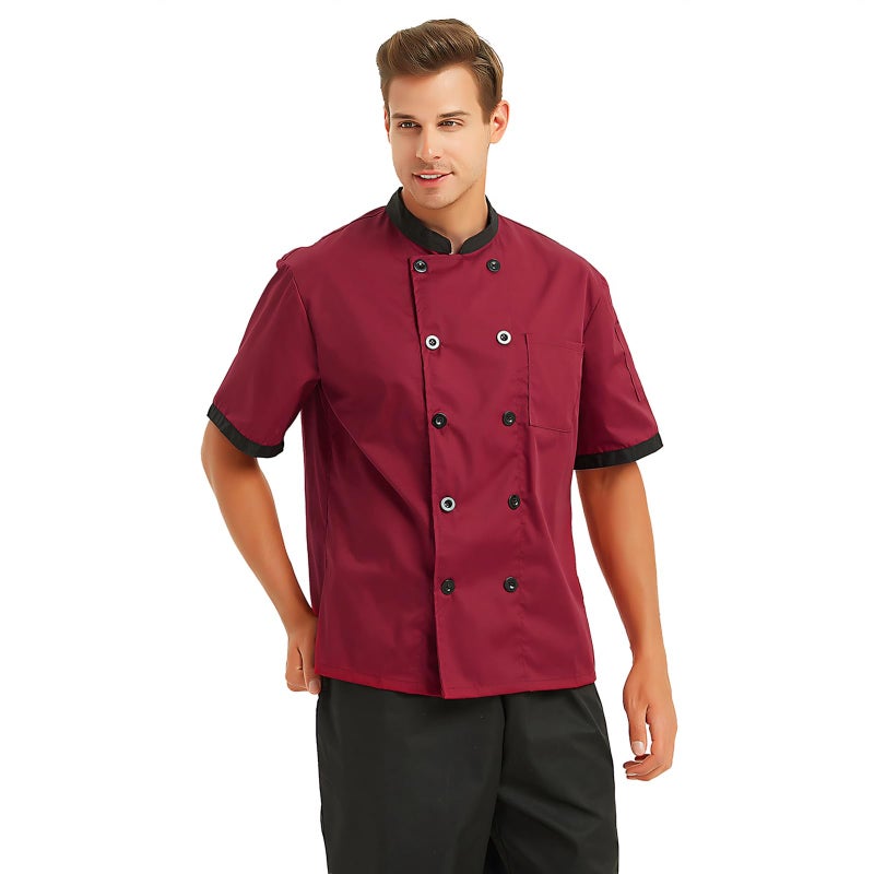 TopTie Unisex Short Sleeve Chef Coat Jacket, Red - Image 4
