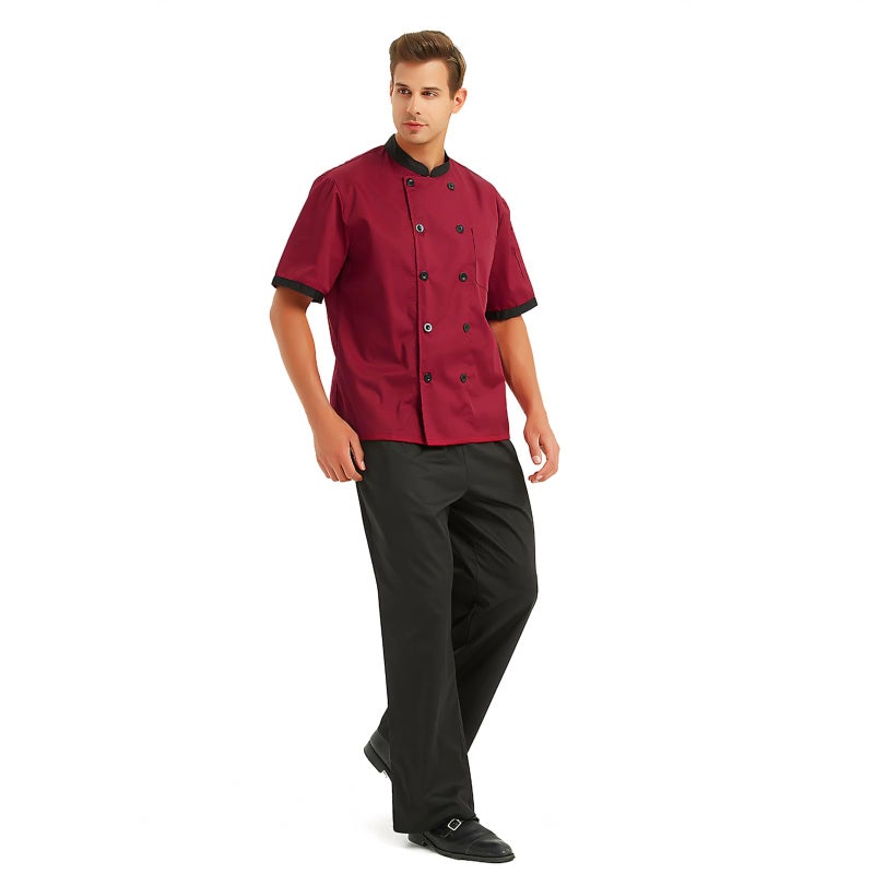 TopTie Unisex Short Sleeve Chef Coat Jacket, Red - Image 5