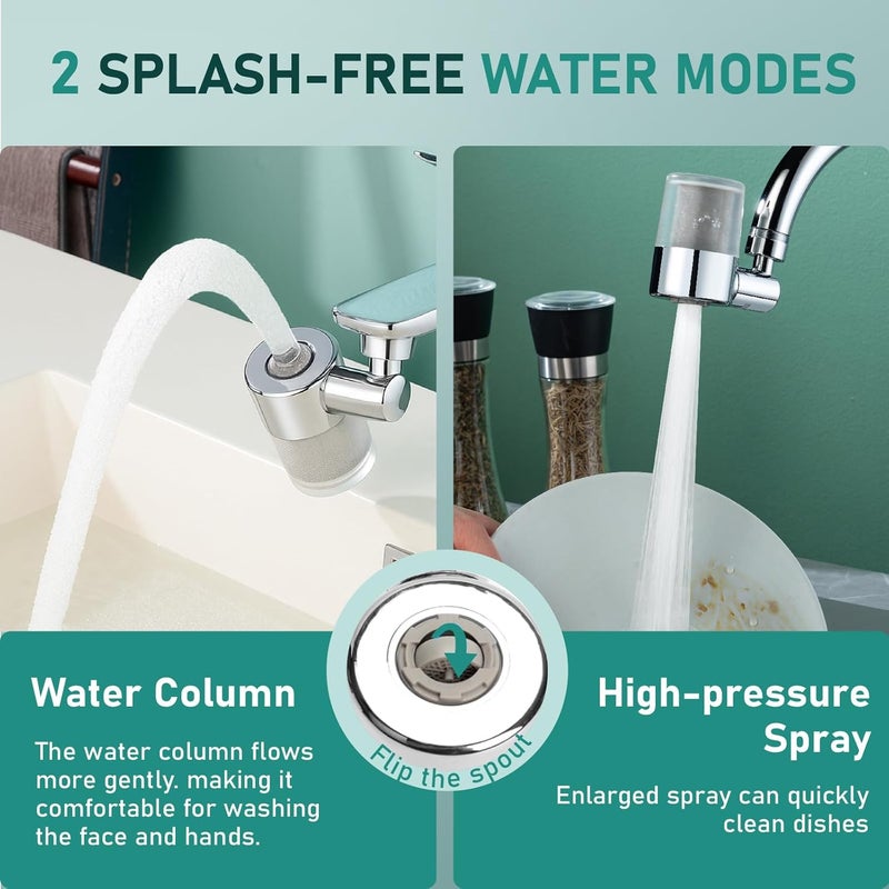 ATQ Water Filter for Sink Faucet with 3pcs Replacement Filters Reduce Chlorine, Lead, 720° Rotating, 2 Modes,Faucet Filter for Kitchen Sink, Pull Out Kitchen/Bathroom/RV Faucets (Aerator720) - Image 3