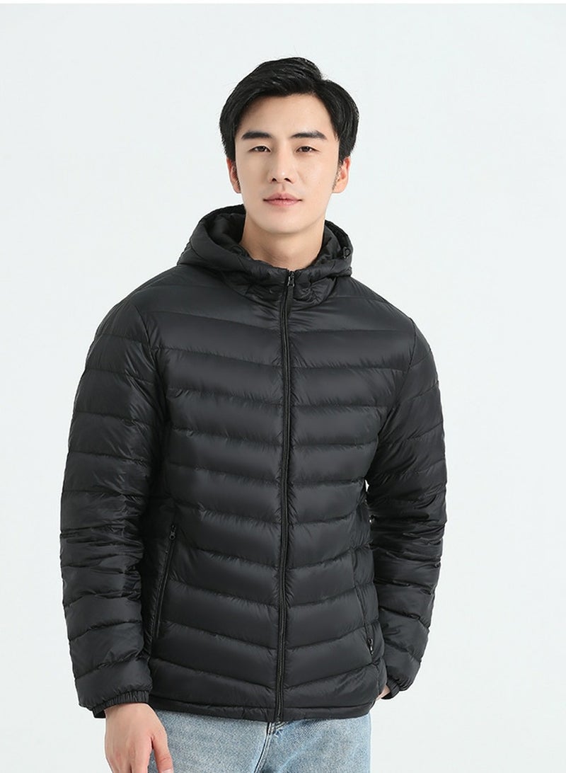 Loquat Lightweight Men's Down Jacket Water-Resistant Hooded Puffer Jacket Winter Coat Black  - Image 2