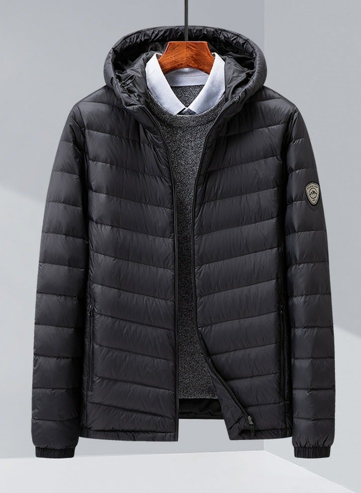 Loquat Lightweight Men's Down Jacket Water-Resistant Hooded Puffer Jacket Winter Coat Black  - Image 1