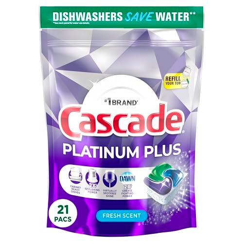 Cascade Platinum Plus Dishwasher Pods, Dishwasher Detergent, Dishwasher Soap, Dish Tabs, Dishwashing Tablets, Dish Detergent, Fresh, Actionpacs, 21 Count - Image 1