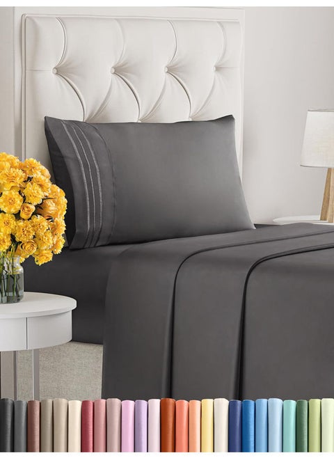 Signoola Flat Sheet Set Of 4 Pieces - Comfy Breathable & Cooling Sheets - Hotel Luxury Bed Sheets ( 180 x 240 cm )   - Deep Pockets, Easy-Fit, Extra Soft - Dark Grey