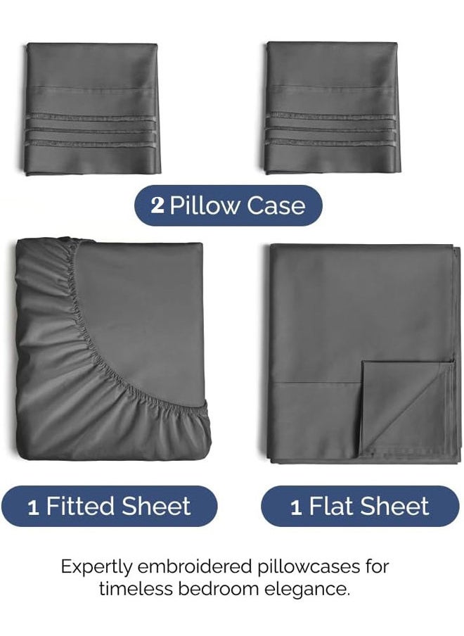 SIGNOOLA - Signoola Flat Sheet Set Of 4 Pieces - Comfy Breathable & Cooling Sheets - Hotel Luxury Bed Sheets ( 180 x 240 cm )   - Deep Pockets, Easy-Fit, Extra Soft - Dark Grey - Image 1
