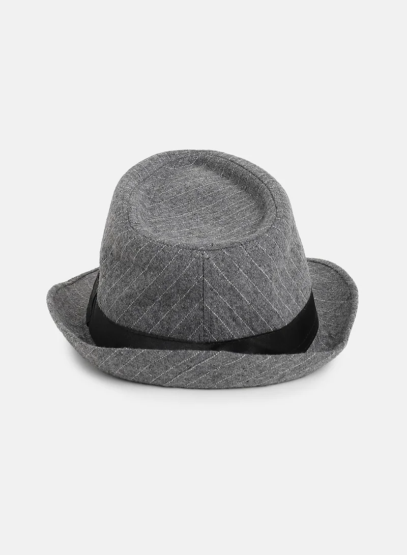 Haute Sauce Striped Fedora Hat - Grey