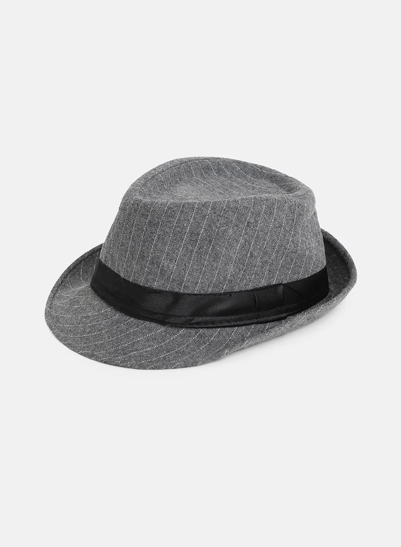 Haute Sauce Striped Fedora Hat - Grey