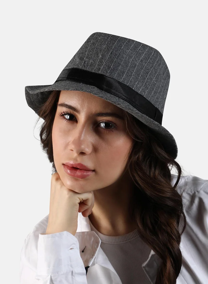Haute Sauce Striped Fedora Hat - Grey