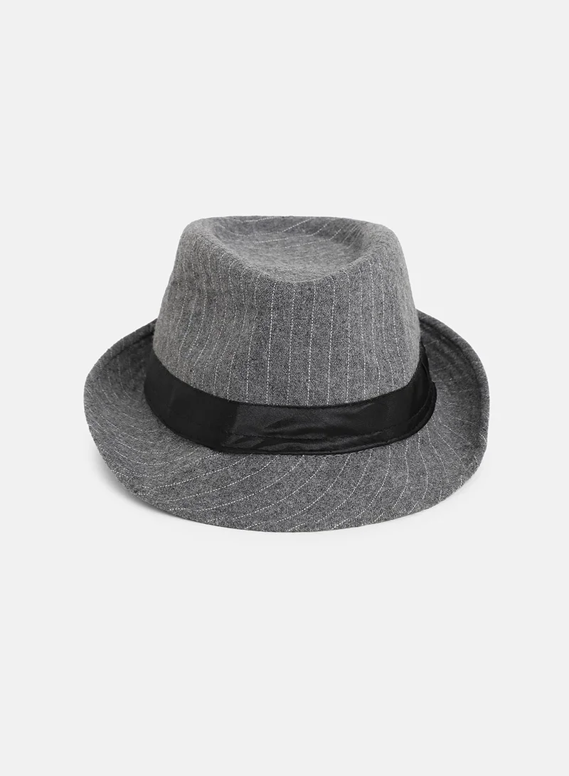 Haute Sauce Striped Fedora Hat - Grey