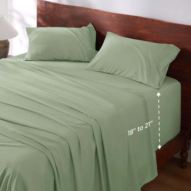 Bedsure Deep Pocket Queen Sheets Set  Fits Mattresses Up to 21 Inches Thick  4 Piece GentleSoft Bed Sheets Moisture Wicking Soft  Cooling Bedsheet  Pillowcases Easy  Secure Fit Sage Green