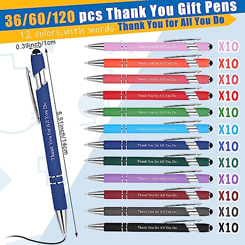 Seajan 36 Pcs Employee Appreciation Gift Pen Bulk Thank You for All You Do 2 in 1 Stylus Pen Multicolor Fine Point Pens for Men Women Coworker Volunteer Teacher Student - Image 2