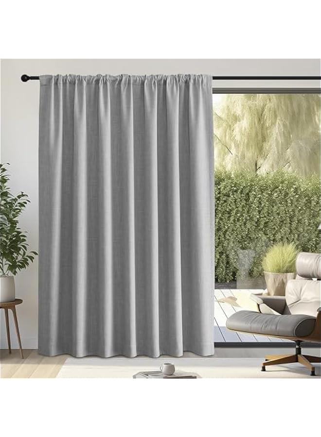 Arabest Extra Wide Light Grey Sliding Door Curtains, Hook Belt/Rod Pocket/Back Tab Faux Linen Thermal Drape Room Dividers Window Treatments for Living Room/Bedroom, W100 x L84, 1 Panel  - Image 3