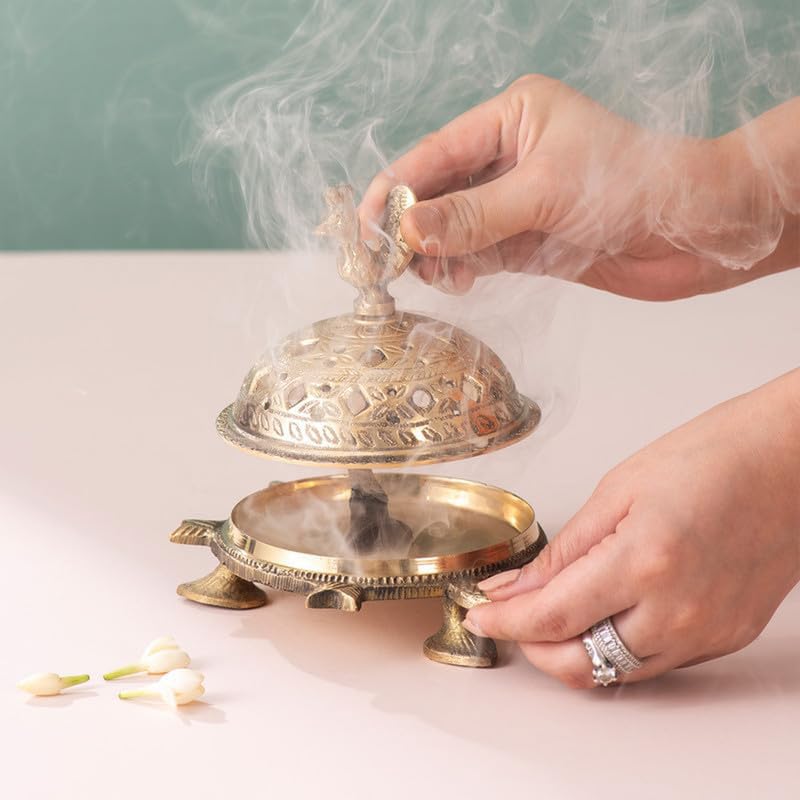Nestroots Antique Brass Tortoise Dhoop Dani | 5-Inch Turtle-Shaped Incense Burner for Traditional Rituals, Positive Energy Flow, Fragrance Diffusion, and Cultural Celebrations - Image 3