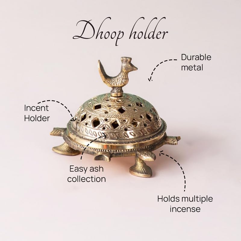 Nestroots Antique Brass Tortoise Dhoop Dani | 5-Inch Turtle-Shaped Incense Burner for Traditional Rituals, Positive Energy Flow, Fragrance Diffusion, and Cultural Celebrations - Image 4