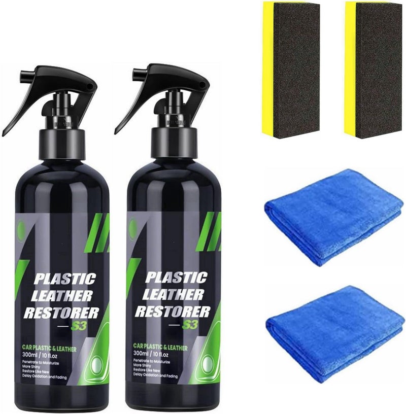 comfrt Plastic & Leather Restorer, Plastic Leather Restorer Spray, 50/100/300ML S3 Plastic and Leather Restorer, Plastic Restorer for Cars, Plastic Parts Refurbish Agent (300ML,2PCS) - Image 1