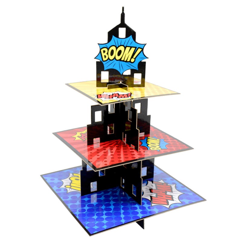 KALEFO Superhero Party Supplies Cake Stand 3 Tier Cupcake Stand Super Hero Parties Favors Mini Cup Cake Holder for Birthday Decorations Superhero