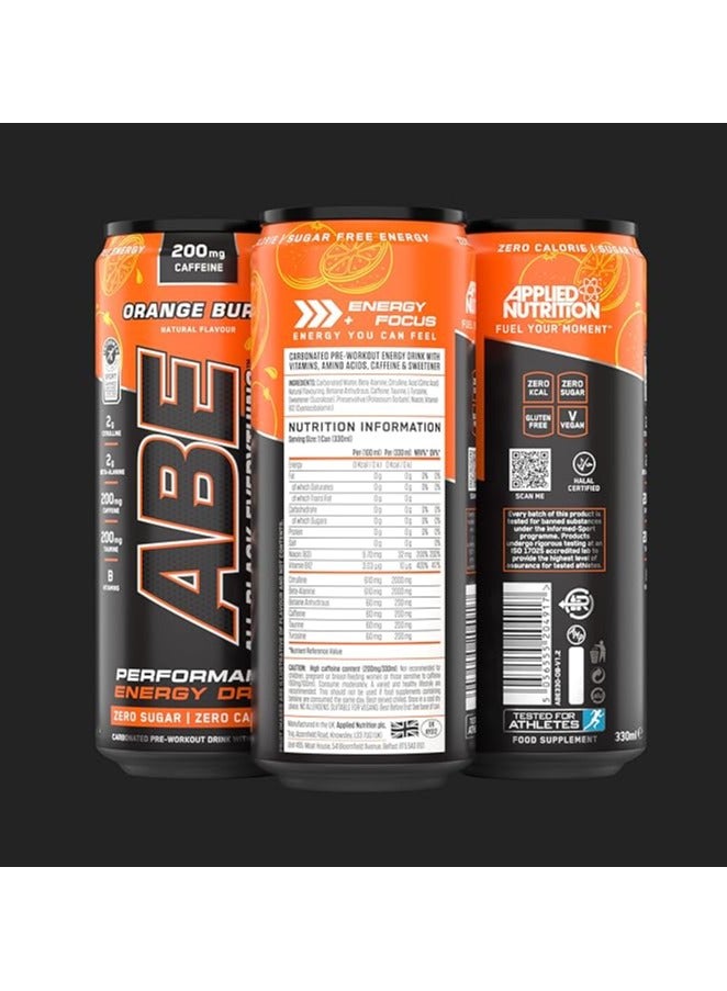 Applied Nutrition ABE Energy Drinks, Orange Burst , 330ml, Pack of 12 - Image 3