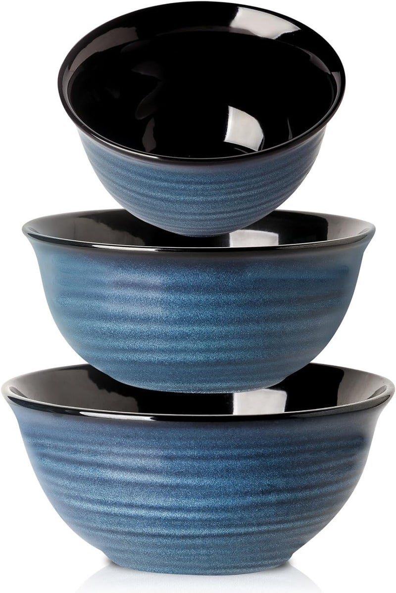Hasense Mixing Bowls Ceramic Serving Bowls Set for Cooking Baking Prepping Large Nesting Bowls for Salads Fruit Popcorn Christmas Gift 211510 Qt Dishwasher  Microwave Safe Blue - Image 1