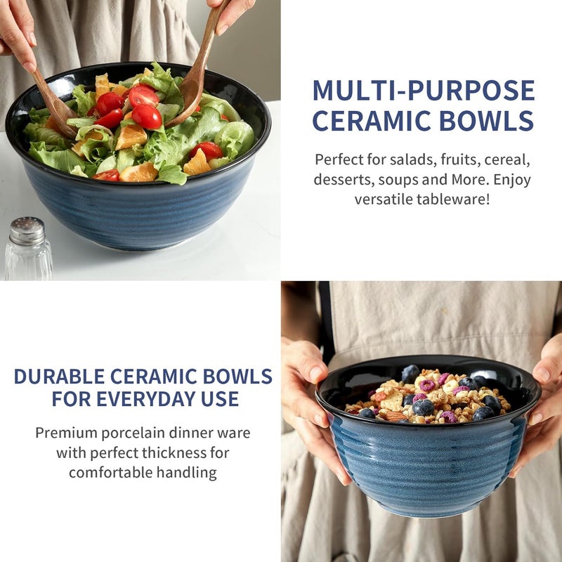 Hasense Mixing Bowls Ceramic Serving Bowls Set for Cooking Baking Prepping Large Nesting Bowls for Salads Fruit Popcorn Christmas Gift 211510 Qt Dishwasher  Microwave Safe Blue - Image 3