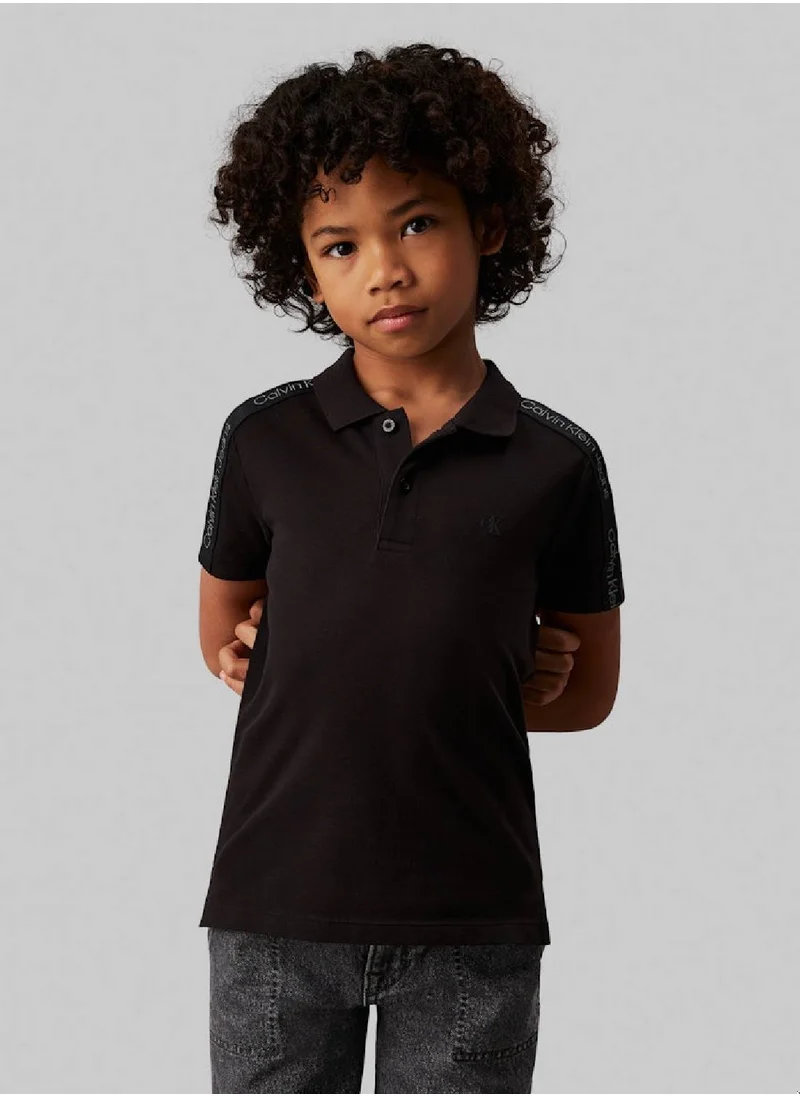 Calvin Klein Jeans Boys' Sleeve Tape Slim Short Sleeve Polo - Cotton, Black