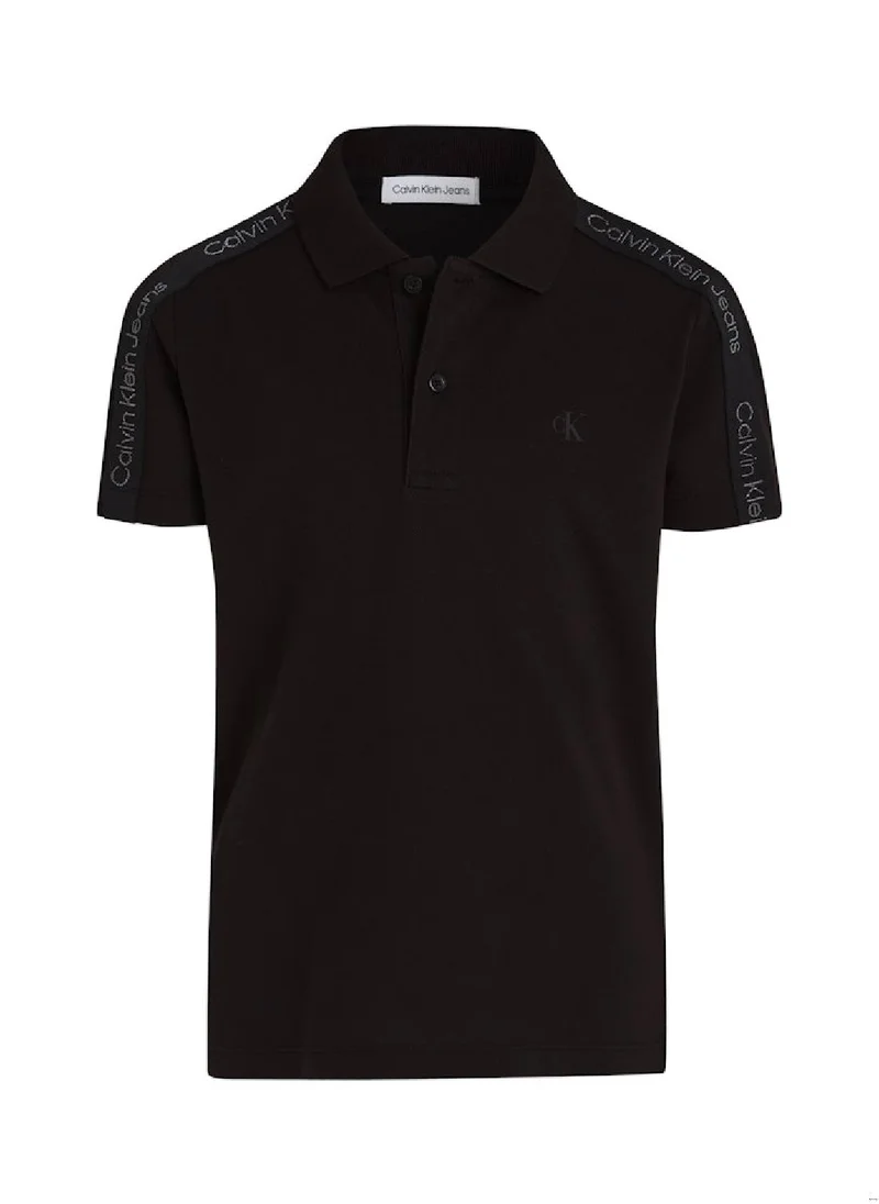 Calvin Klein Jeans Boys' Sleeve Tape Slim Short Sleeve Polo - Cotton, Black